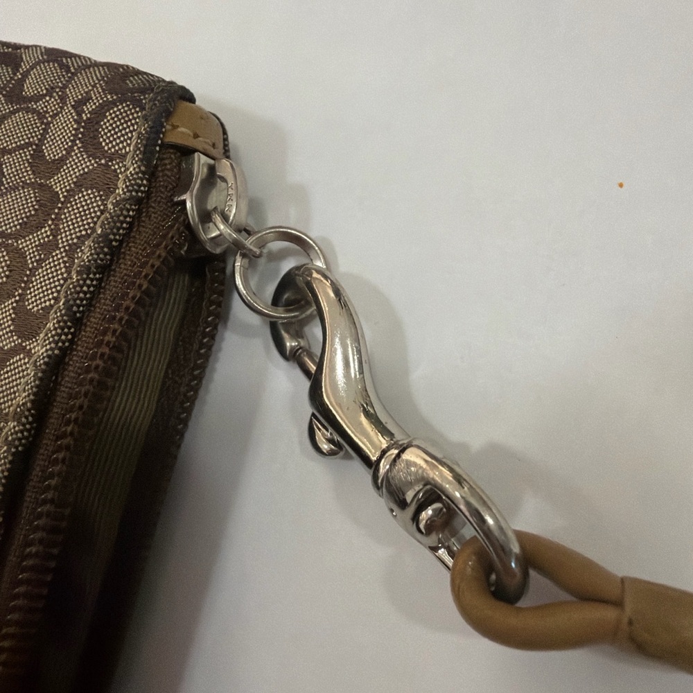 Coach Signature Canvas & Suede Wristlet | Brown Tan | Small Pochette - Picture 4 of 4